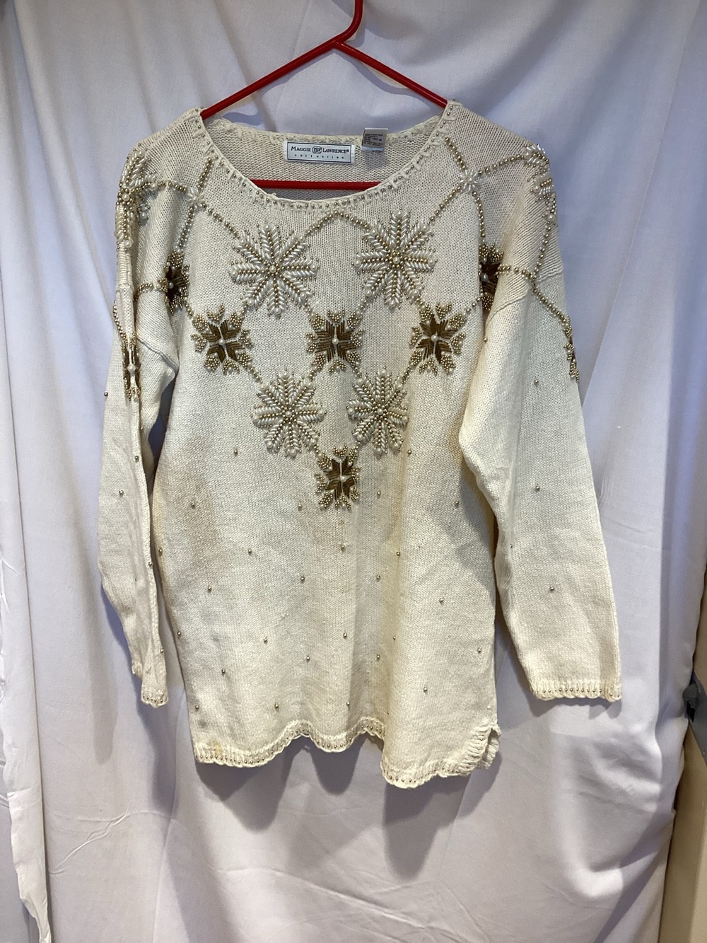 Cream Beaded Snowflake Sweater